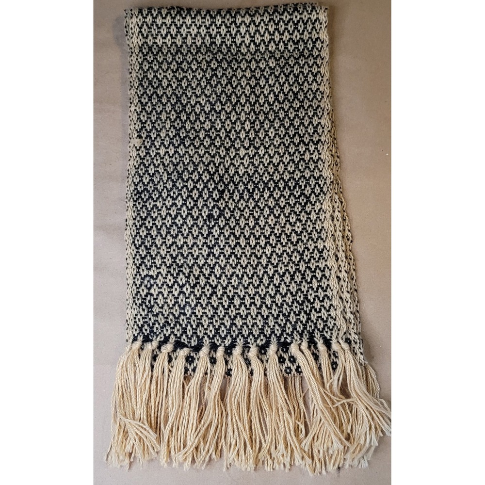 Alpaca Lucitex Made in Peru Unisex Scarf Black Beige Geometric Rectangle 8x33 in